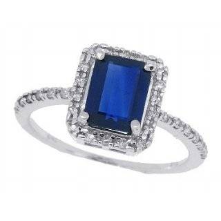   58Ct Emerald Cut Genuine Sapphire and Diamond Ring in 14Kt White Gold