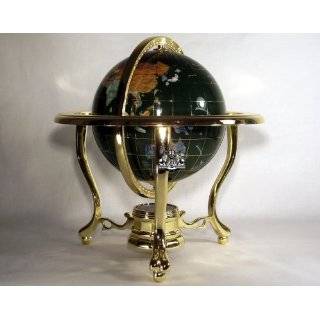 10 Tall Malachite Ocean Table Top Gemstone World Map Globe with 3 leg 